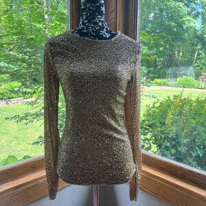 Free People Gold Rush Long Sleeve Sequin Top Size S NWOT